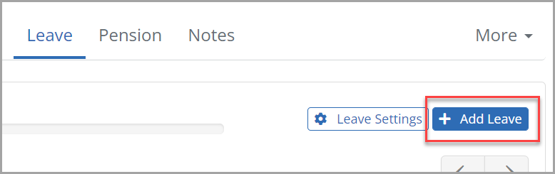 the Employee screen with Add Leave option highlighted