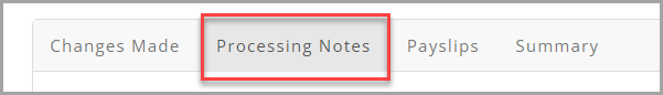 oayrun summary screen with Processing Notes tab highlighted