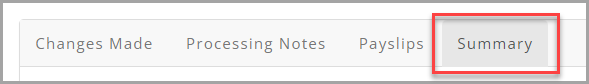 Payroll Run menu with Summary tab highlighted