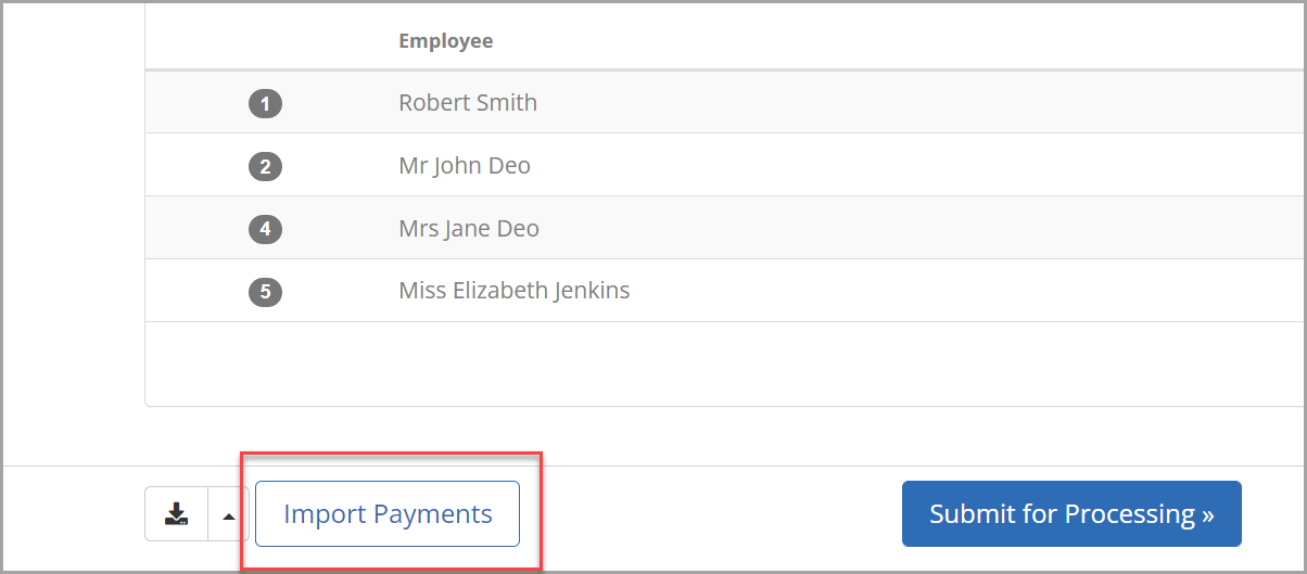 on the Payroll Imports screen, with Import Payments higlighted