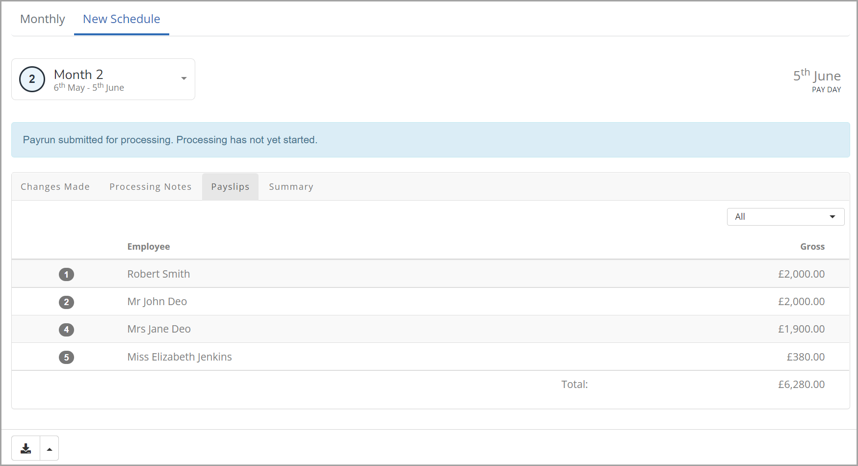 the Payroll review screen
