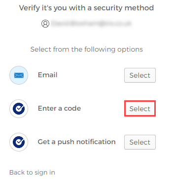 Go to Enter a code and choose Select.