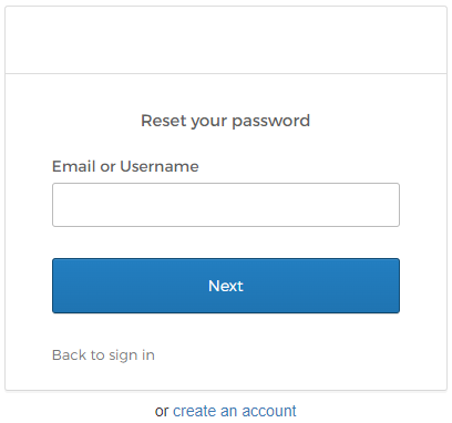 the reset your password screen, with field to enter email or username 