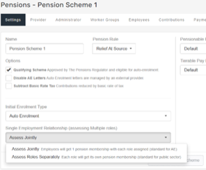 The pension scheme screen fields.
