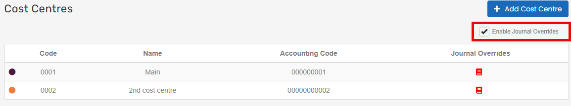 Image showing Enable Journal Overrides seleted 