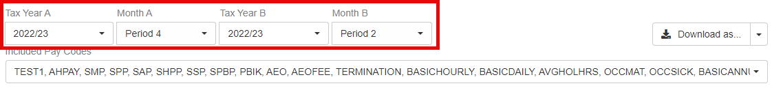Image with tax year a and month a comparing to tax year b and month b highlighted 