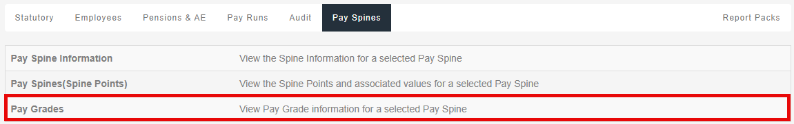 Image showing the pay spines report list with pay grades highlighted