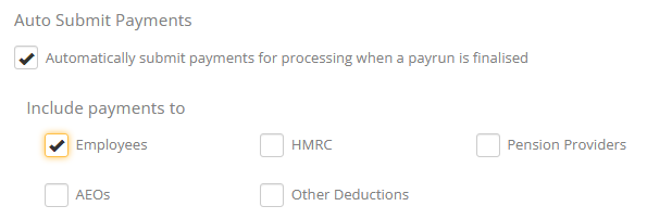 the auto submit payments screen from Employer Settings