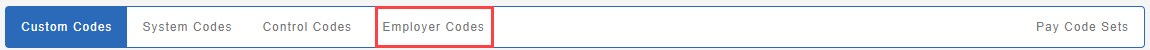 the Employer Settings screen, with the Employer Codes option highlighted