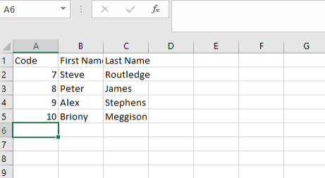 example CSV import structure for importing pay information