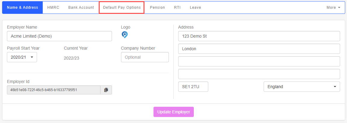 Select Default Pay Options.