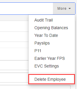 Select More > Delete Employee