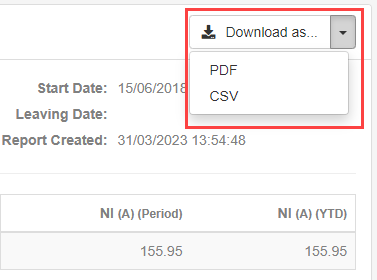 You save a copy of the report by going to Download as... and selecting PDF or CSV. 