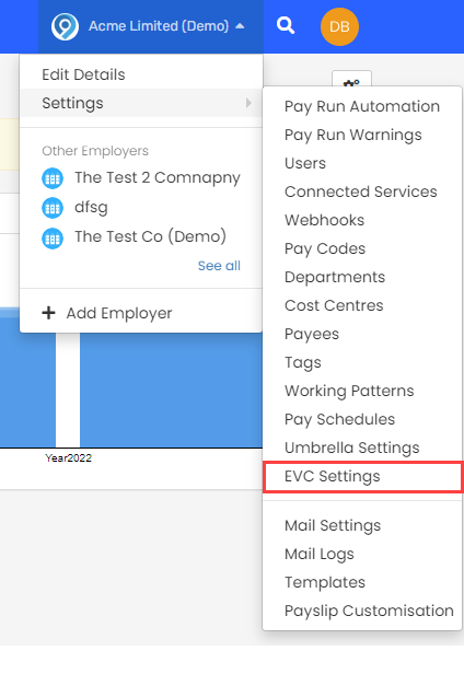 Select EVC Settings.